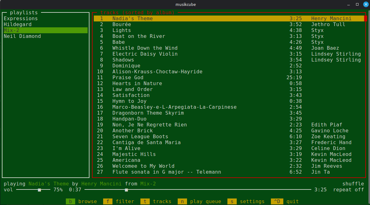 Playlist view in terminal
