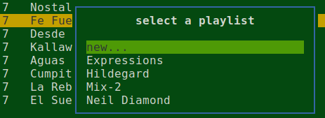 Playlist selection menu